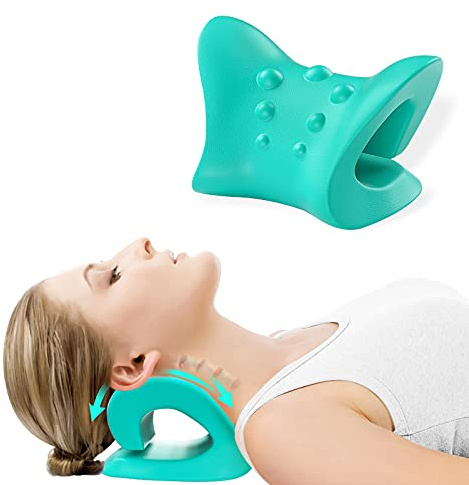 Supporto per rilassare il collo e le spalle, cuscino chiropratico per la trazione e l’allungamento del collo, per la gestione del dolore e l'allineamento della colonna cervicale (verde)
