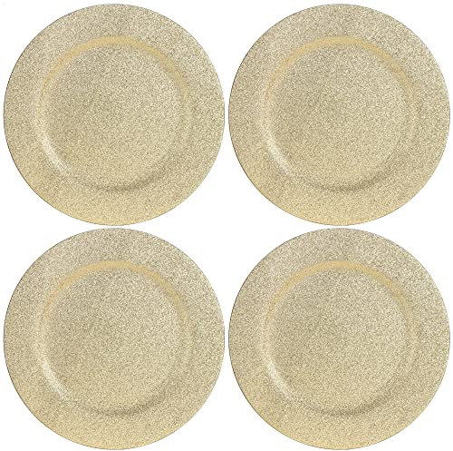com-four® 4x Platzteller - glitzernd wiederverwendbare einfarbige Unterteller als Tischdekoration - monochrome Dekoteller für Hochzeit, Familienfeier oder Weihnachten - Ø 33 cm
