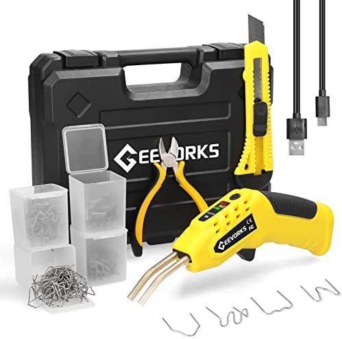 Soldadora Plastico de Batería 30W Grapas Soldadura Plástico Inalámbrico Portátil, Grapadora en Caliente de Corte Térmico, Pistola Soldar Plastico con 4 Cajas de Grapas y Alicate para Coches