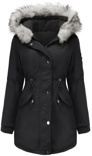 Vancavoo Chaqueta Mujer Invierno Abrigos Parka de Mujer Largo Cazadora con Capucha Abrigo Grueso de Lana con Bolsillos Cremallera Abrigo Cálido a Prueba de Viento(Black,L)