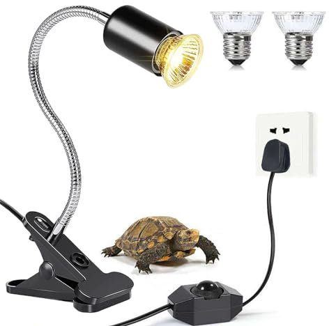 Tortoise Heat Lamp with 2 * 50w Basking Bulb and 360° Swivel Clamp Stand, Dimmable Adjustable Basking Lamp for Bearded Dragon Reptiles Turtle Lizard Snake Frog - UK Plug