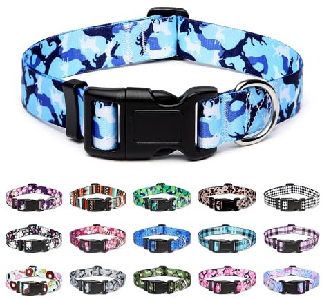 Mercano Hundehalsband Verstellbares, Weich Nylon Komfort & Robuster Gemustertes Hunde Halsband für Kleine Mittlere Große Hunde Welpen Katzen (S, Hund Camo Blau)