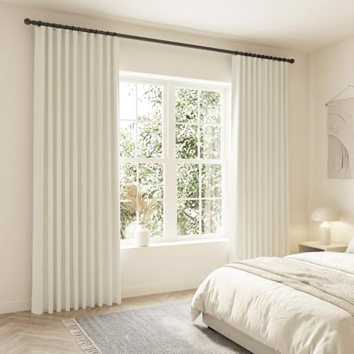 SHINELAND Blackout Curtains 108 Inches Long for Living Room 2 Two Panels Set Back Tab Hook Ring Clip Pleat Extra Long Darkening Insulating Curtains for Window,9FT,Beige
