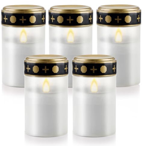 Juego de 5 Velas LED para Tumba, Velas LED Tumbas Exterior, Vela para Cementerios, Luces Funerarias, Lámpara para Tumbas, 6 Meses de Duración, Funciona con Pilas (pilas no incluidas) (Blanco)