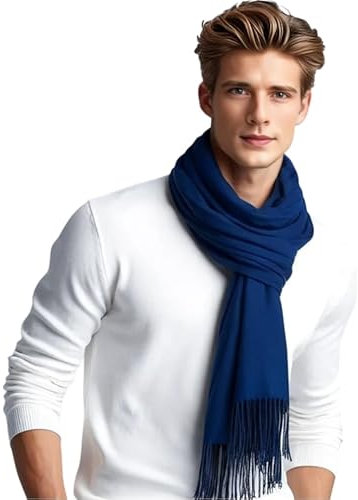 LA FERANI Herren Kaschmir Schal leicht dünn Herbst Winter 200x70 Kaschmirschal dunkel blau elegant extra geschmeidig einfarbig Uni Farbe Herrenschal klassisch (Dunkel Blau)