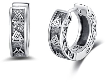 Flpruy Wikinger Valknut Ohrringe Creolen 925 Sterling Silber Klappcreolen Vintage Schmuck Wikinger Geschenke für Männer Frauen Jungen Mädchen