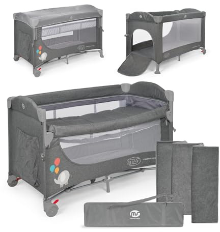 ms BabyWorld – Ennis – Cuna Colecho, Parque Infantil y Cuna Clásica 3 en 1 | Plegable | 2 Alturas | Buena Circulación Aire | Entrada Lateral | Ruedas con Freno | Bolsa de Viaje Incluida