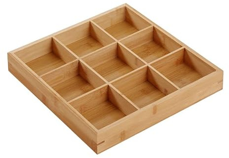 Vassoio in Legno Diviso, Vassoio da Portata a più Scomparti, Piatto Diviso per Piatti Caldi, Piatti da Sushi, Ristoranti (9 scomparti)