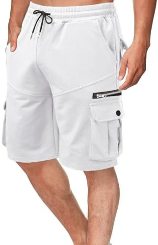 EMATOP Kurze Cargohose Herren Sommer Chino Hosen Baumwolle Vintage Cargo Shorts mit Taschen Sporthose Elastische Taille Freizeithose Leicht Einfarbig Sommerhose Regulär Fit Trainingshose