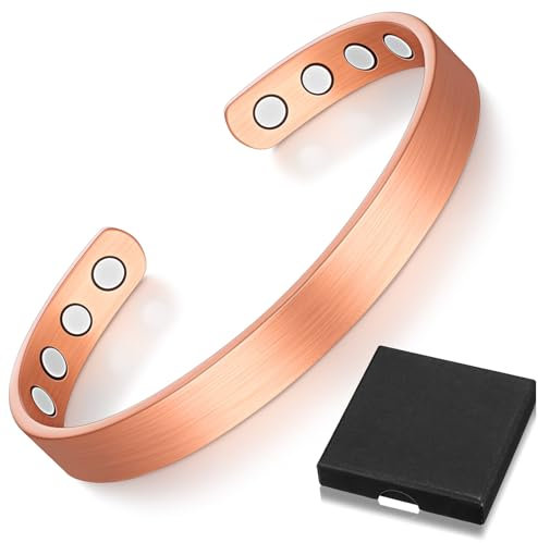 Herdear Kupfer Magnetarmband mit Schwarzer Leder Geschenkbox Verstellbares Kupfer Armband mit 8 Magneten für Männer Frauen