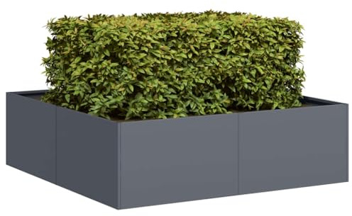Myheimly Pflanzkübel, Pflanzschale, Garten-Garten-Pflanzkübel, Outdoor-Pflanzgefäß, Hochbeet, Pflanzgefäß Anthrazit 100x100x30 cm Stahl