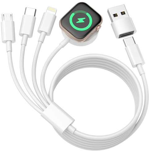 4 in 2 Ladekabel for Apple Watch Ladegerät, iWatch Ladekabel USB C Magnetisch Ladegerät Apple Watch und iPhone Kabel für iWatch Serie 9/8/7/6/Ultra, iPhone 17/16/15/14/13/12