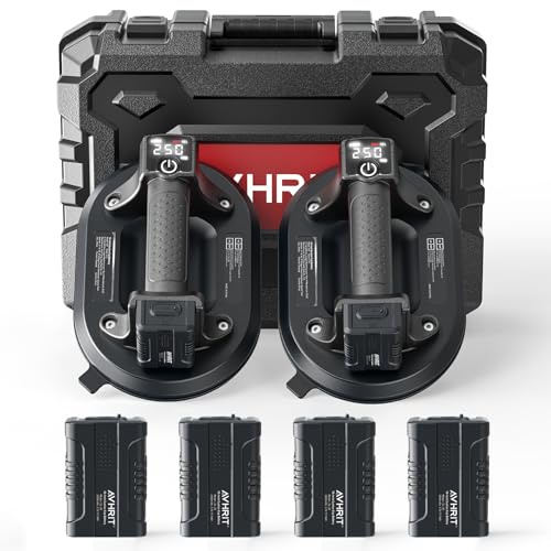 Avhrit Ventosas Eléctricas para Cristal/Azulejos, Ø245mm con 4x 3000mAh, 250KG Máx, Pantalla LCD, Elevador para Vidrio, Piedra y Metal, Ideal para Hogar y Trabajo Profesional