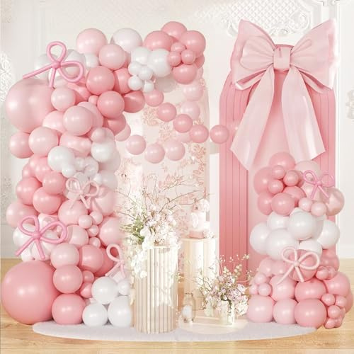 Luftballon Girlande Rosa Weiß, 109 Stück Rosa Bogen Geburtstag Ballongirlande mit Pastellrosa Hellrosa und Weiß Ballons, Prinzessin Ballons für Babyparty, Geburtstag, Hochzeit, Brautparty, JGA