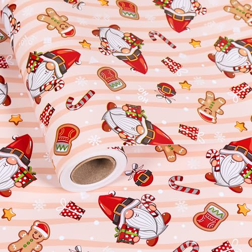 Norvens 44cm X 15m Christmas Wrapping Paper Roll - Recyclable Kraft Paper with Santa & Colorful Xmas Patterns for Gift Wrapping, Christmas, Weddings, Birthdays, Party Decor