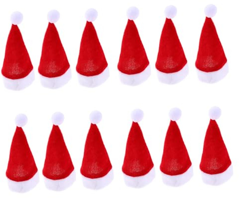 FUNNETOYU 12 St Miniatyr Julhattar för Vinflaskor och Klubbor Återanvändbara Festliga Xmas Caps Dekorativa Mini Santa Hats för Julgran och Partypynt