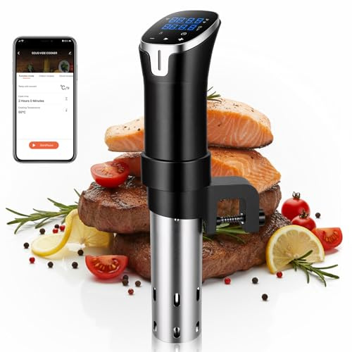 Sous Vide Machine WiFi Sous Vide Cooker 1100W Cooking Machine Ultra Quiet LED Precision Immersion Circulator Temperature(25℃~92.5℃) & Timer Control IPX7 Waterproof