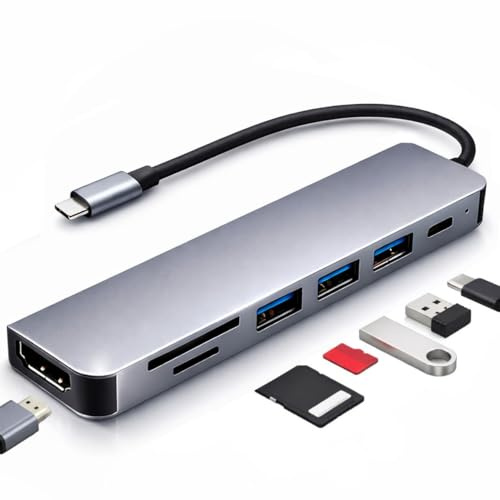 Hub USB C, Adaptateur USB C Multiport avec HDMI(4K@60Hz), 7 en 1 Adaptateur USB 3.0 2.0 vers HDMI 100W Charge SD/TF Lecteur de Carte Compatible avec MacBook Ordinateurs de Bureau Clés USB