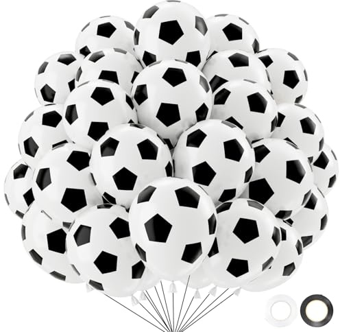 QIFU 50 stycken ballonger fotboll latex, 12 tum svarta vita ballonger fotboll födelsedagsfest festdekorationer fotbollstema för barn, födelsedag, världscup-tema
