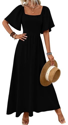 LIAMERHE Robe Maxi Femme Élégante Col Carré Vintage Longue Ligne A Noir M