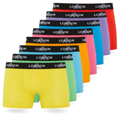 FM London 4/8-Pack Mens Boxers with Elastic Waist - Soft Boxer Shorts Men, Stretch Fit Underwear for Everyday Wear - Fitted Hipster Underwear