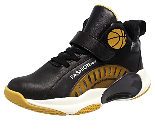 HSNA Turnschuhe für Jungen Kinder Sportschuhe mit Klettverschluss(Schwarz Gold 36 EU)