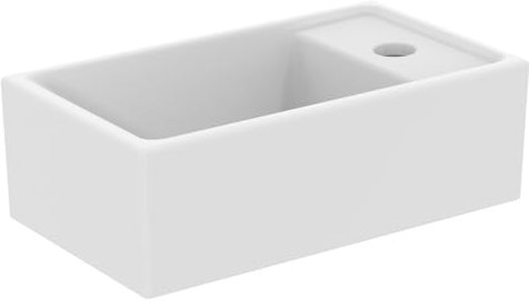 Ideal Standard I.LIFE TEMPO, Lave-mains pour Salle de bain ou Toilettes, 37 x 21 x 11 cm, Fixation Mur ou Meuble Ilife, Céramique, Percé à Droite, Trop-Plein, Blanc, E211201