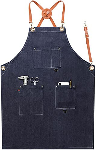 ALCKO Arbeiten Schürze, Tischlerschürze Schweißerschürze Wasserfest Canvas Werkzeugschürze Herren Damen, Perfekt for Garten Keramik Werkstatt Garage (Color : Blue, Size : XL)