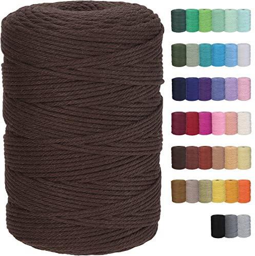 GOHOF Macrame Cord 3mm x 328yards Natural Cotton Rope - Colored Soft Cord for Plant Hanger, Wall Hanger, Dreamcatcher Craft Supplies (Dark Brown)