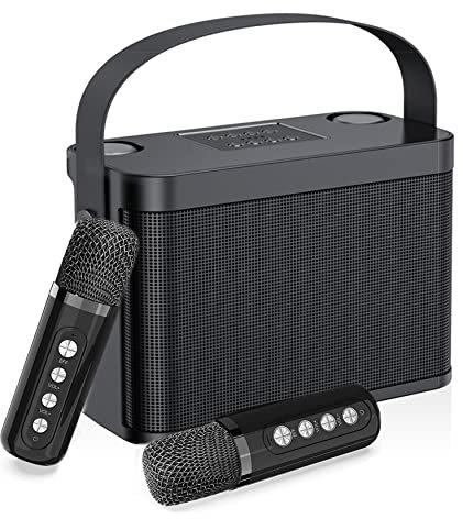 Máquina de Karaoke con 2 micrófonos inalámbricos UHF para Adultos/niños, Sistema de Altavoces PA Bluetooth portátil Compatible con Corte Vocal para Fiestas en casa, reuniones, Bodas, Iglesias
