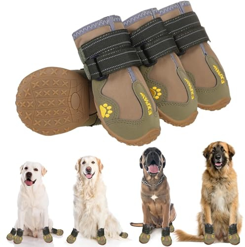 EXPAWLORER Anti-Slip Dog Shoes - 4PCS Waterproof Dog Boots with Reflective Straps for Outdoor Hiking, Dog Paw Protectors for Hot Pavement Winter Snow, Non Slip Dog Booties for Small Medium Large Dogs