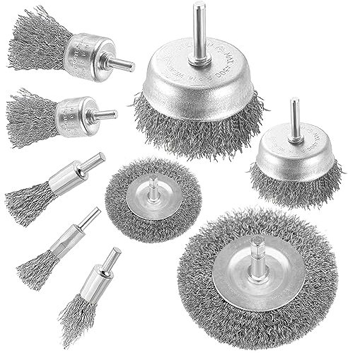 9 Pcs Wire Brushes Drills Set, Metal Brushes With 1/4-Inch Shank Brush - Wire Brush Wheel, Cup And Tube Brush Kit For Cleaning Rust, Removing Paint And Wood