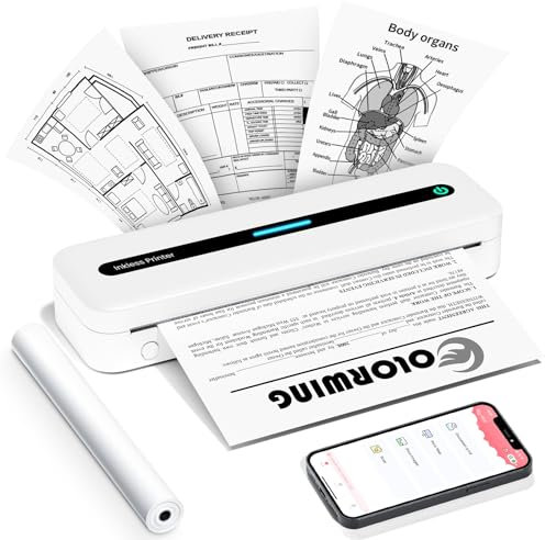 COLORWING Mobiler Drucker, M832 Thermodrucker für A4 Thermopapier, Bluetooth Drucker Klein Kompakt für iPhone und Android - Weiß