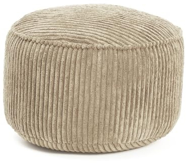 Lumaland Puf de Pana Compacto para Juegos de 50 l con Función 3 en 1: Cómodo Taburete, Práctica Mesa y Elegante Reposapiés Interior | Ø 25 x 45 cm [beige]