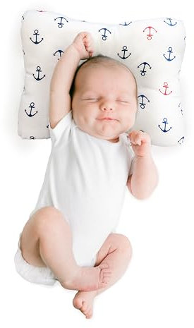 B-DREAMY Kippschutzkissen aus 100% Baumwolle, weich und atmungsaktiv: klein und leicht zu transportieren, Kinderkissen für Kinderbett, Kinderwagen, Reisen, Raumdekoration (Anker)