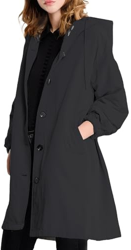 MGizo DtiSpectrum Gabardina para Mujer - Chaqueta Cortavientos con Capucha y Botonadura Sencilla, Abrigo Impermeable para Exteriores, Impermeable Suave para Senderismo y Desplazamientos
