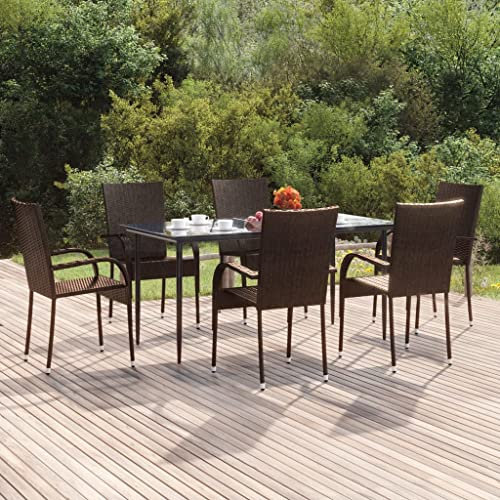 XGWKCNV Gartenmöbel-Set, 7-teilig, braun, Polyrattan, Gartenmöbel-Set