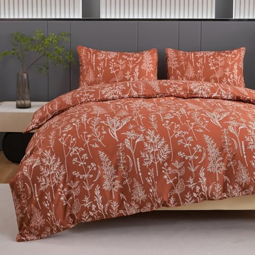 Jemiipee Bettwäsche 135x200 cm Verbrannt Orange, Bettwäsche-Set mit Blumenmuster, Bettbezug 135 x 200 Kissenbezug 80x80, Deckenbezug Wendebettwäsche Weich mit Reißverschluss