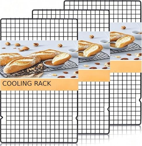 CANCYCC Abkühlgitter 3er-Set, 40.5cm*25.5cm Kuchengitter Abkühlgitter Edelstahl, Schwarz Mehrweg Kuchengitter für Backen, Grillen und Trocknen, Gesund & Robust, Spülmaschinenfest