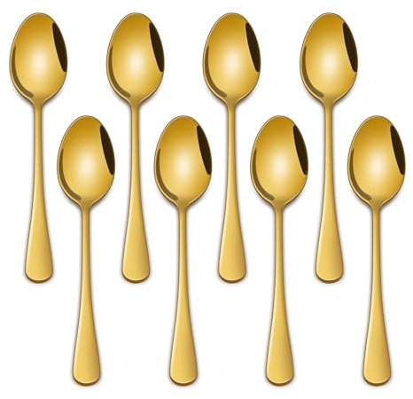 5,5 tum kaffeskedar, 8 delar rostfritt stål guld te och kaffesked, spegelpolering metall espressoskedar, diskmaskinssäker tesked