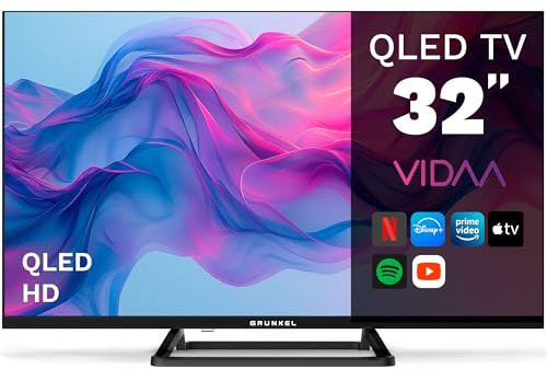 Grunkel QLED-3225VD, Televisor Smart TV 32 Pulgadas, Panel QLED HD, Sistema VIDAA, Wi-Fi, 3 HDMI, 2 USB