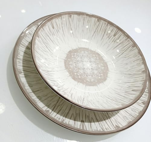 Servizio Piatti 18 Pezzi in Gress Porcellana Colorata – Elegante, Lavabile in Lavastoviglie – Stile Moderno per 6 Persone modello corolla (tortora)