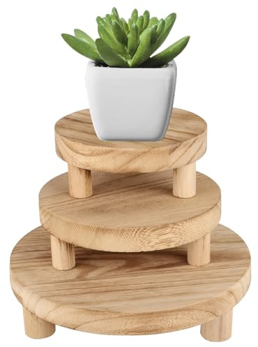 Sgabello per Piante, Supporto per Piante Rotondo in Legno da 3 Pezzi con Tre Diametri Diversi (15 cm, 20 cm, 25 cm) Sgabello per Fiori in Legno con Piedini Rimovibili per Patio Giardino Soggiorno
