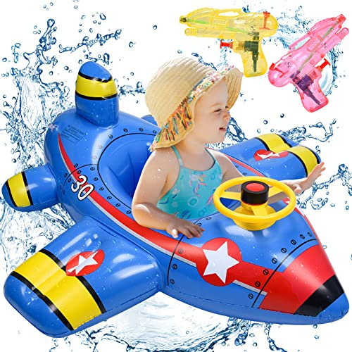 BuntWunder Salvagente Neonato, Anello da Nuoto per Neonati, Bambini, Salvagente Gonfiabile Bambini con 2 Pistole ad Acqua, Baby Float Bimbo per 1-6 Anno