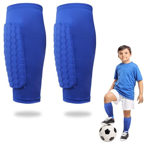 Swiftctrl 1 Par de Espinilleras de Fútbol y Esquí para Niño, Protector Espinillas Transpirables y Antigolpes, Protección de Pantorrilla para Baloncesto, Fútbol y Esquí, Ideal para Niños (Azul, S)