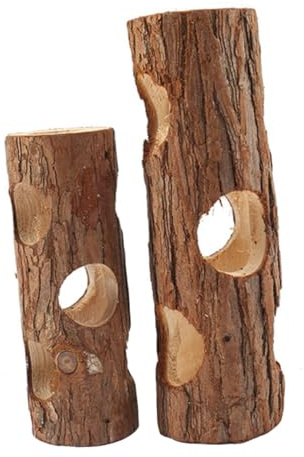 Homoyoyo 2pcs Hamster Wooden Small Hole Tubes for Chewing and Climbing, Natural Solid Wood, 15cm and 20cm, Small Animal Cage Tunnel Supplies for Hamsters, Rabbits, Birds, and Rodents