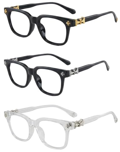 3PCS Glasses, Blue Light Glasses Men, Prescription Glasses, Fashionable Clear Lens Frames in Three Styles, Versatile Daily Wear for Various Occasions, Lightweight and Comfortable Design with Durable C