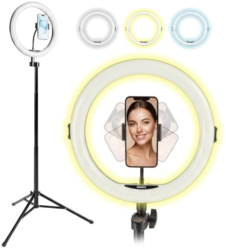 SQUATZ 11’’ LED 12W Selfie Ring Light with Wired Control, 3 Color Modes, 10 Brightness Levels, Tripod Stand with 6 Sections, Phone Holder, Adjustable Brightness Levels for Influencers, YouTube, TikTok