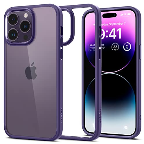 Spigen für iPhone 14 Pro Ultra Hybrid Hülle [Anti-Yellowing] Case Handyhülle Schutzhülle Cover Transparent Durchsichtig Dünn Slim -Deep Purple