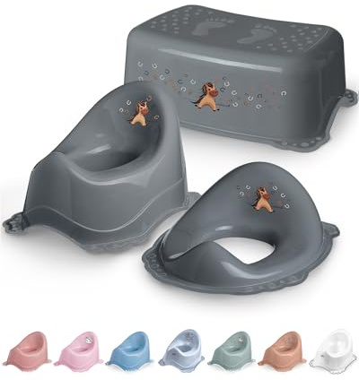 DOCARI set da toilette per bambini 3in1 bambina grigio da 1 anno - composto da vasino + sgabello + tavoletta igienica